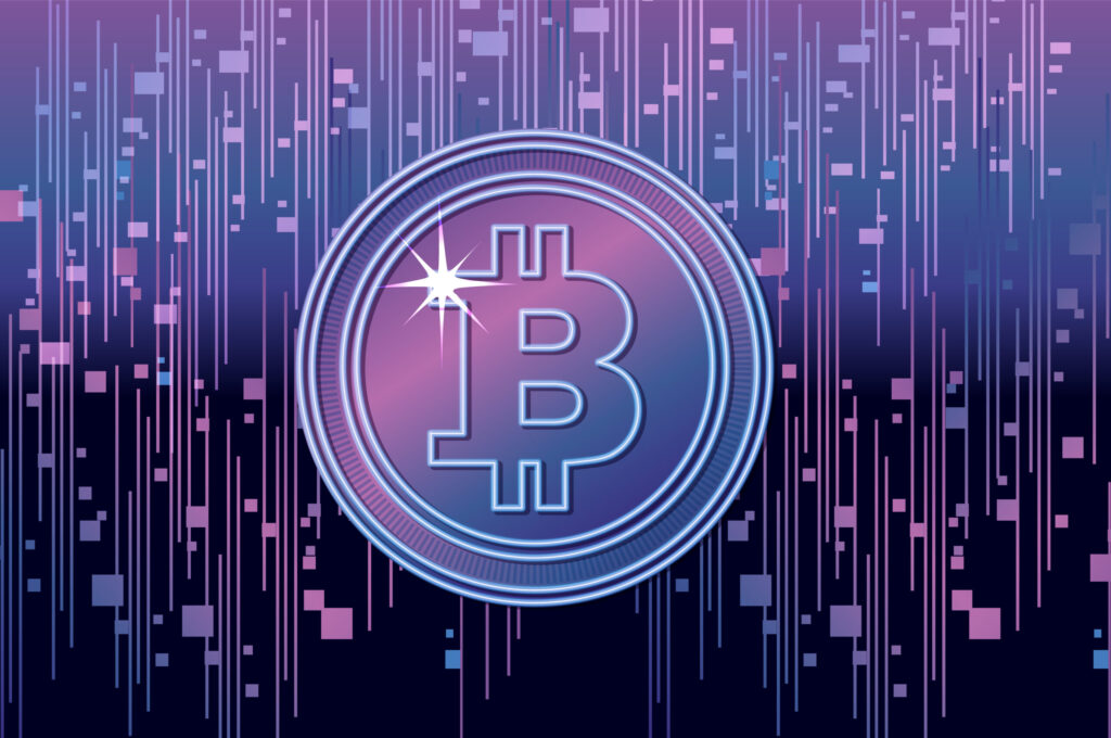 digital bitcoin with futuristic background